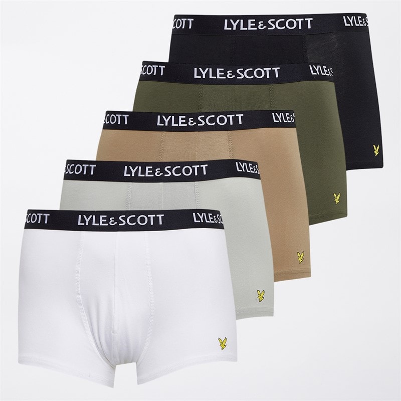 Lyle And Scott Vintage Mens Miller Five Pack Boxer Trunks Bright White/Mirage Grey/Silver Sage/Beetle/Black - Image 1