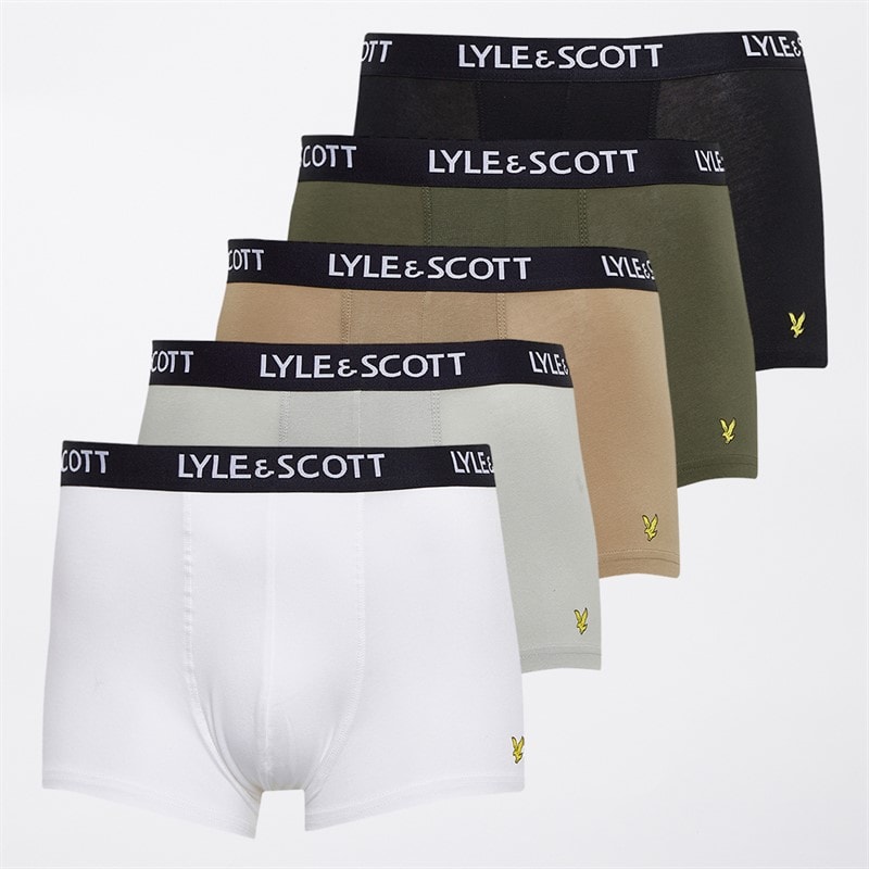 Lyle And Scott Vintage Mens Miller Five Pack Boxer Trunks Black/Capers/Bright White/Grey Marl/Climbing Ivy - Image 1