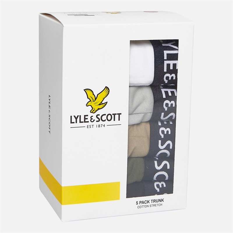 Lyle And Scott Vintage Mens Miller Five Pack Boxer Trunks Black/Capers/Bright White/Grey Marl/Climbing Ivy - Image 2
