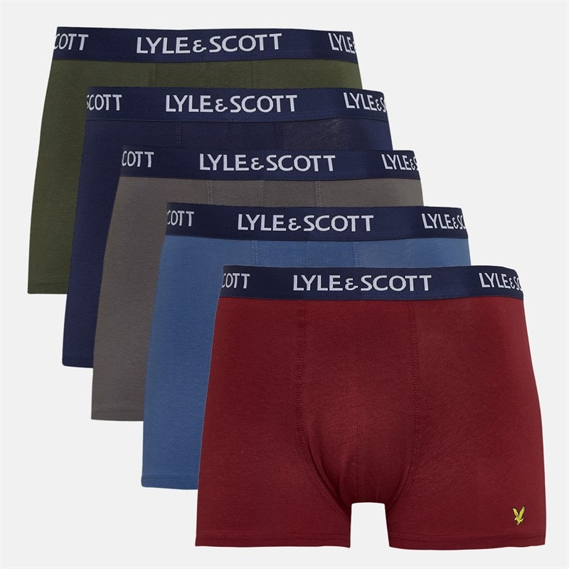Lyle And Scott Vintage Mens Miller Five Pack Boxer Trunks Peacoat/Ruby Wine/Granite Grey/Blue Horizon/Beetle - Image 1