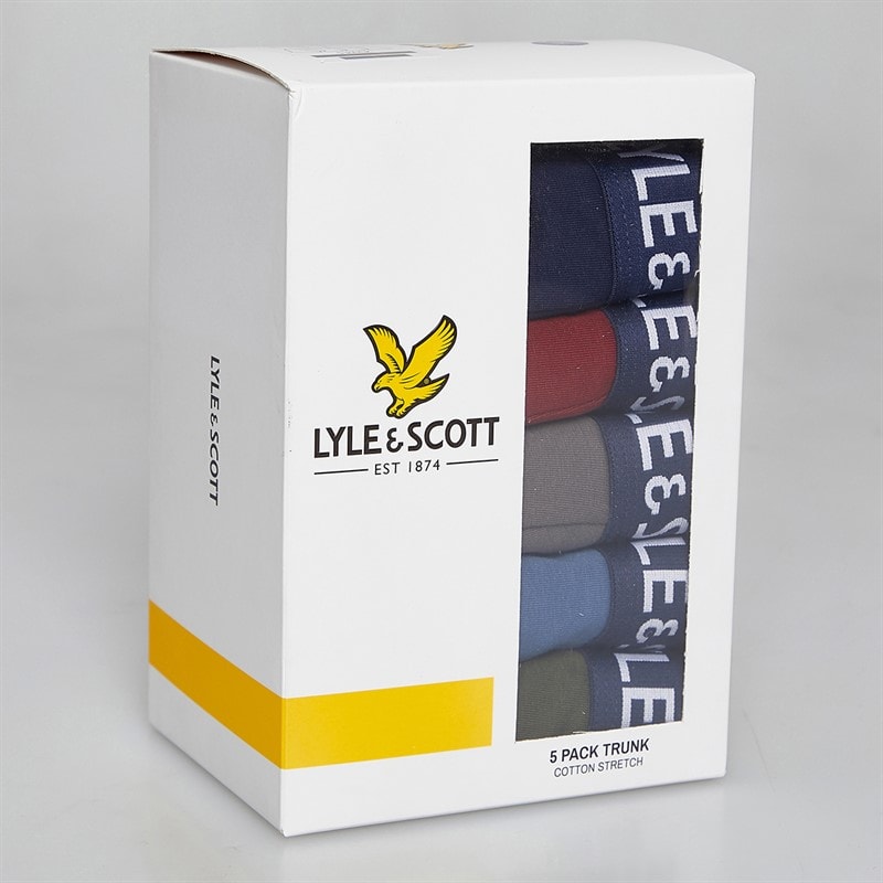 Lyle And Scott Vintage Mens Miller Five Pack Boxer Trunks Peacoat/Ruby Wine/Granite Grey/Blue Horizon/Beetle - Image 2