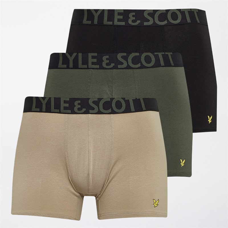Lyle And Scott Vintage Mens Daniel Three Pack Trunks Silver Sage/Climbing Ivy/Black - Image 1