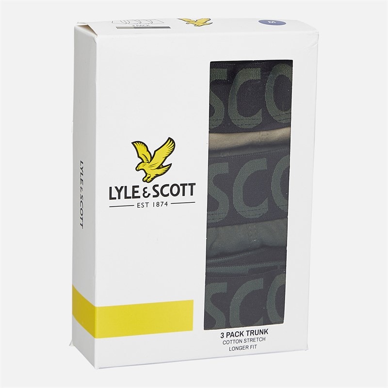 Lyle And Scott Vintage Mens Daniel Three Pack Trunks Silver Sage/Climbing Ivy/Black - Image 2
