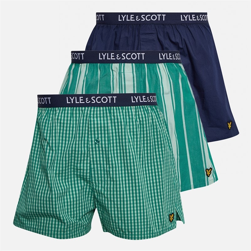 Lyle And Scott Vintage Mens Lenny Three Pack Boxers Cadmium Green/Jade Stripe/Peacoat/Cadmium Green Gingham Cadmium Green & Jade Stripe/Peacoat/Cadmium Green Gingham - Image 1