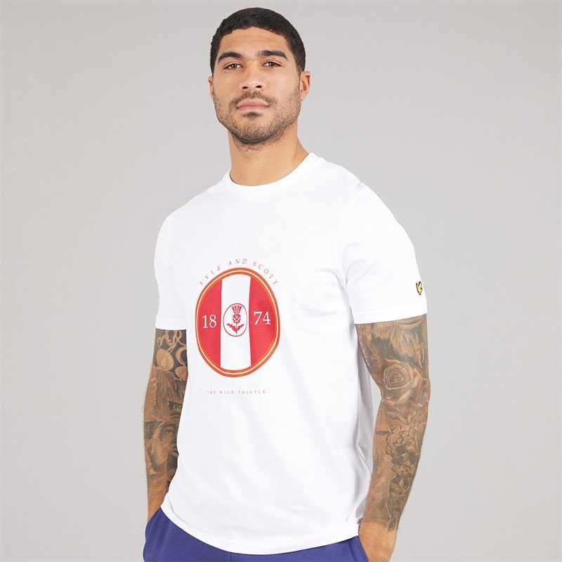 Lyle And Scott Vintage Mens Sporty Thistle Graphic T-Shirt X781 White/Gala Red