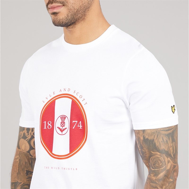Lyle And Scott Vintage Mens Sporty Thistle Graphic T-Shirt X781 White/Gala Red - Image 3