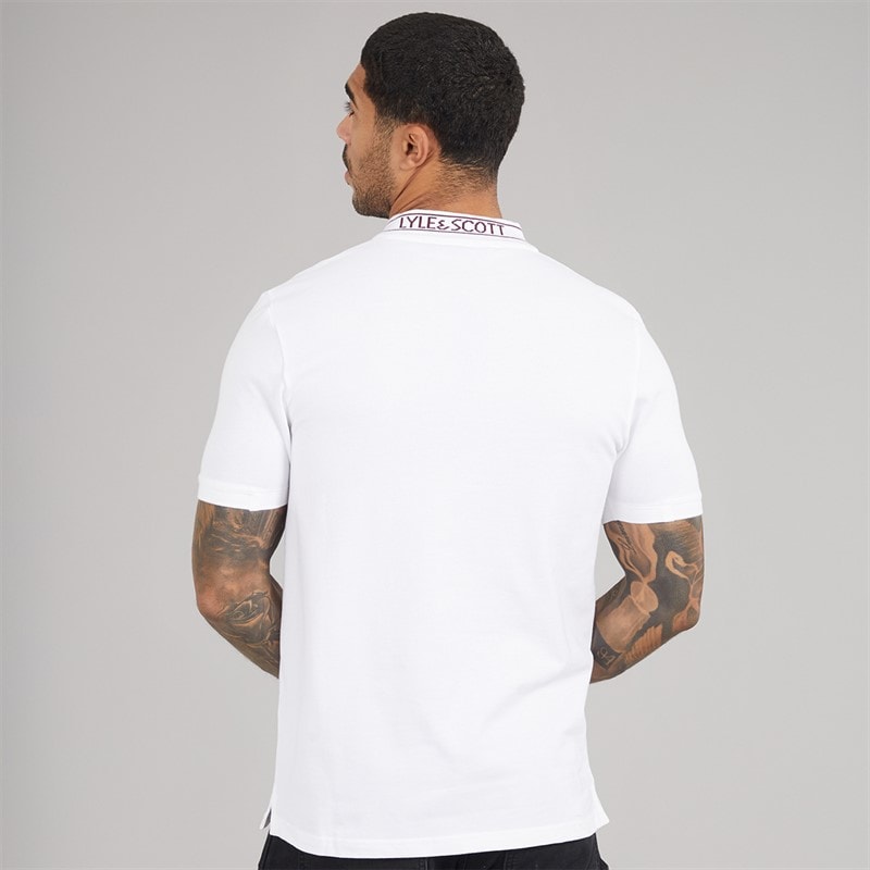 Lyle And Scott Vintage Mens Logo Ribbed Polo Shirt Y069 White/Port - Image 2