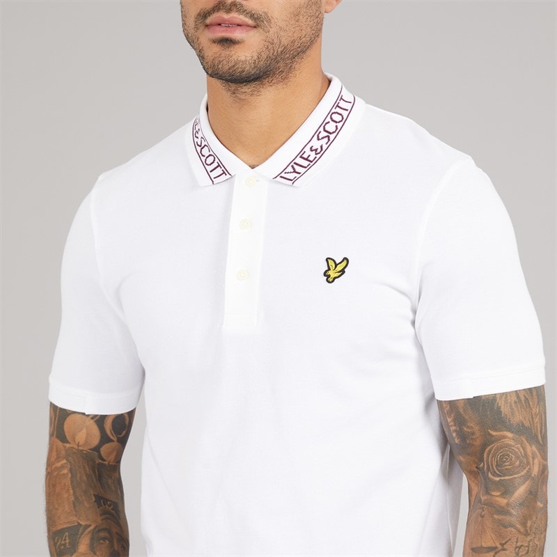Lyle And Scott Vintage Mens Logo Ribbed Polo Shirt Y069 White/Port - Image 3