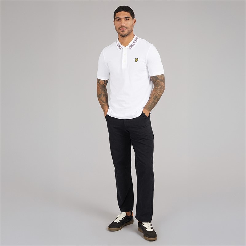 Lyle And Scott Vintage Mens Logo Ribbed Polo Shirt Y069 White/Port - Image 4
