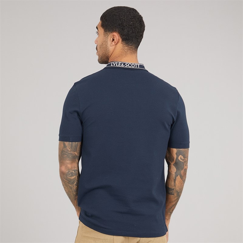 Lyle And Scott Vintage Mens Logo Ribbed Polo Shirt Y070 Dark Navy/Bone White - Image 2