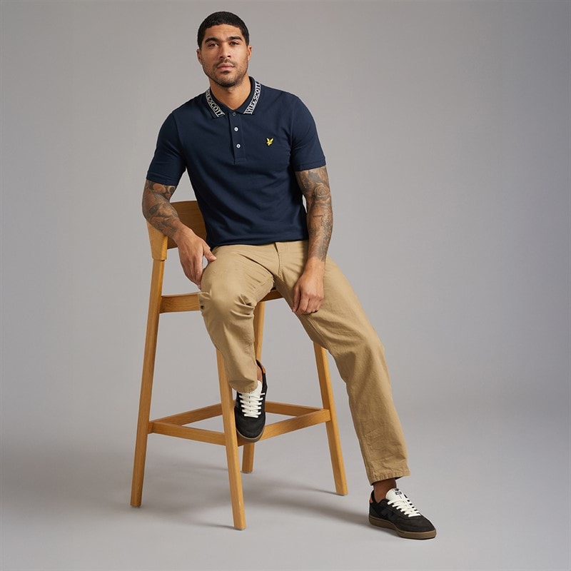 Lyle And Scott Vintage Mens Logo Ribbed Polo Shirt Y070 Dark Navy/Bone White - Image 4