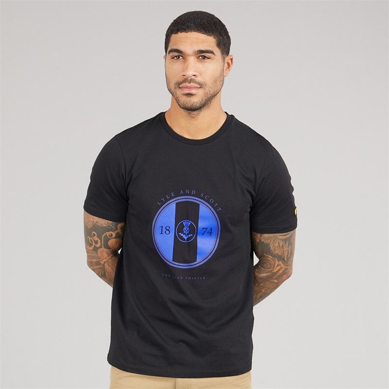 Lyle And Scott Vintage Mens Sporty Thistle Graphic T-Shirt X779 Jet Black/Now Blue