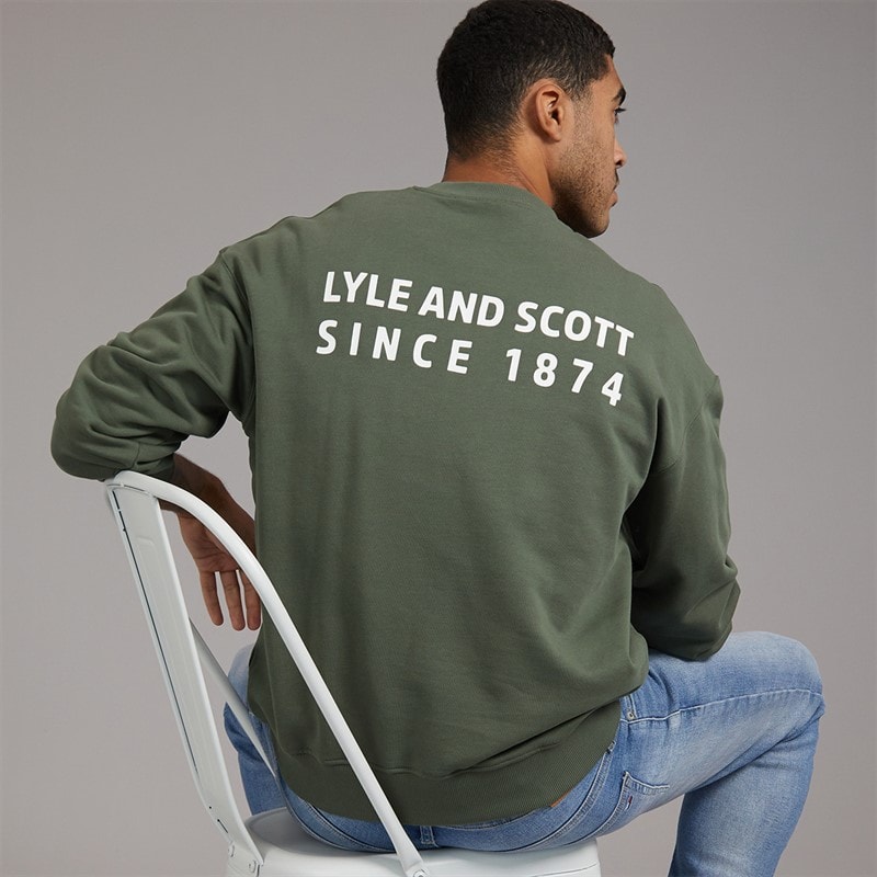 Lyle And Scott Vintage Mens Oversized 1874 Sweatshirt Cactus Green