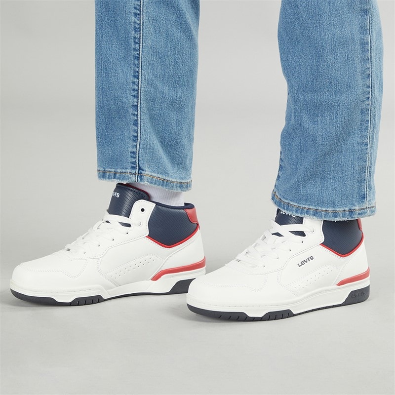 Levi's Junior Dereck Hi-Top Sneakers White Navy Red 0218 - Image 1
