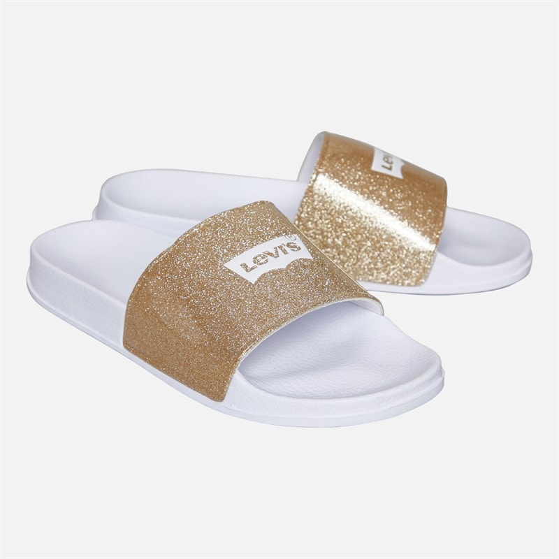 Levi's Junior Girls Pool Sliders Gold Glitter 3923 - Image 1