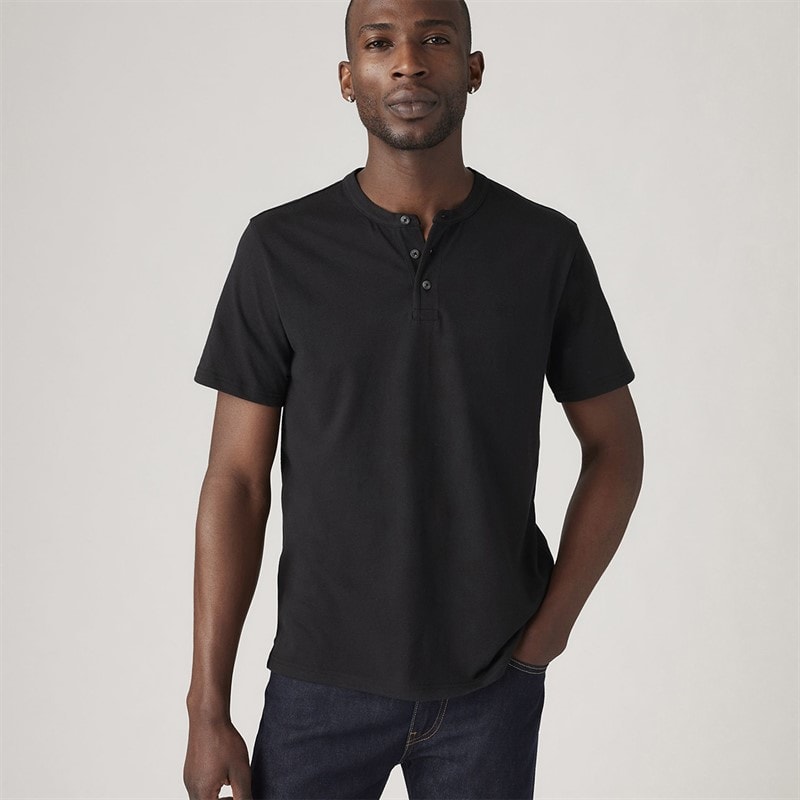 Levi's Mens Short Sleeve HM T-Shirt Henley Mineral Black - Image 1