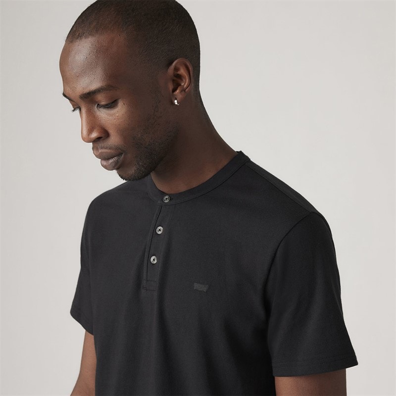 Levi's Mens Short Sleeve HM T-Shirt Henley Mineral Black - Image 3