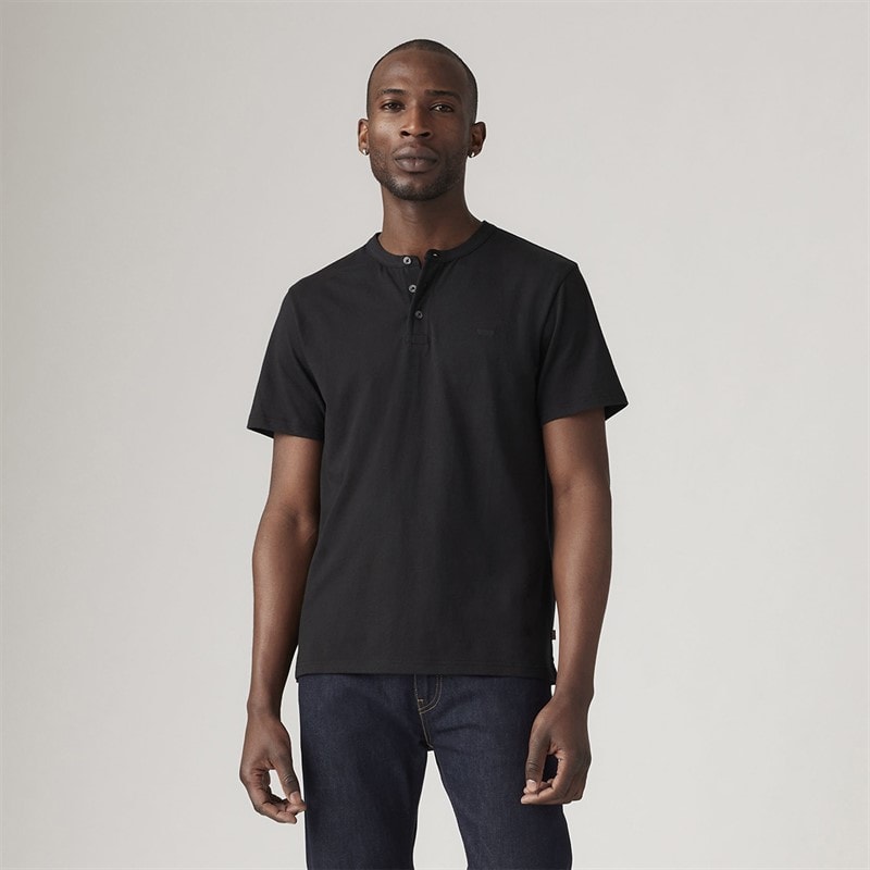 Levi's Mens Short Sleeve HM T-Shirt Henley Mineral Black - Image 4