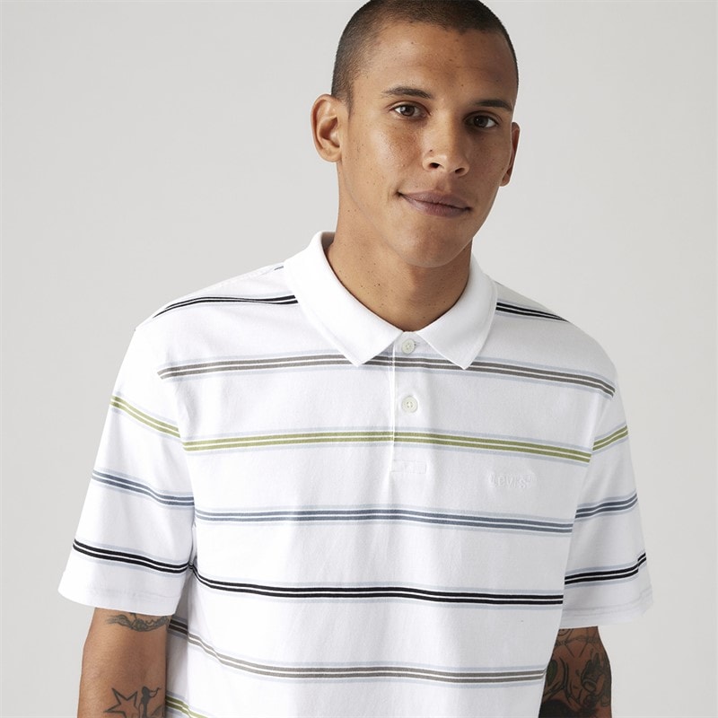 Levi's Mens Authentic Polo Shirt Rowan Stripe Bright White - Image 3