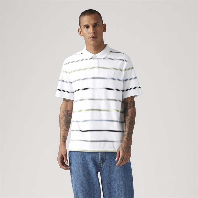 Levi's Mens Authentic Polo Shirt Rowan Stripe Bright White - Image 4