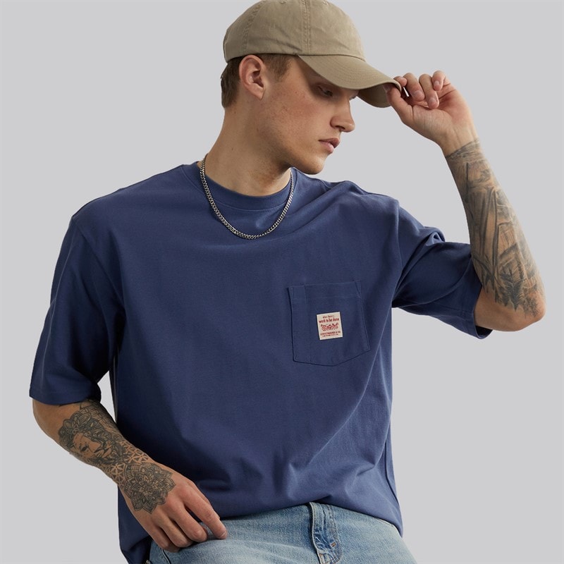 Levi's Mens Workwear T-Shirt Blue Indigo - Image 1