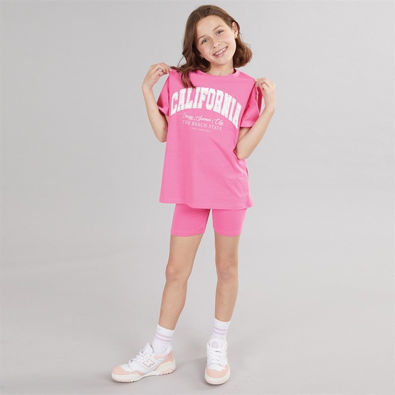 MINOTI Girls T-Shirt And Shorts Co-Ord Set Neon Coral - Image 3