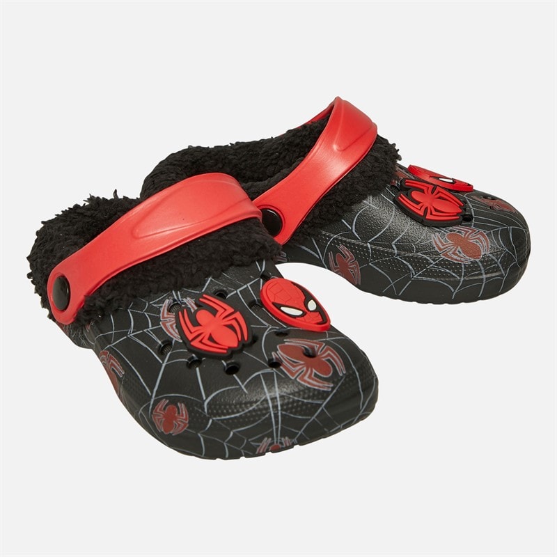 Spiderman Infant Boys Ny Fur Lined Clogs Black/Red - Image 1
