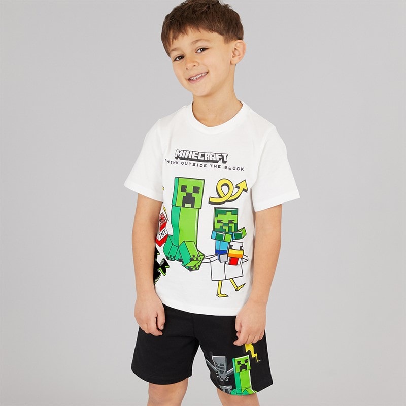 Minecraft Boys T-Shirt And Shorts Set White/Black - Image 1