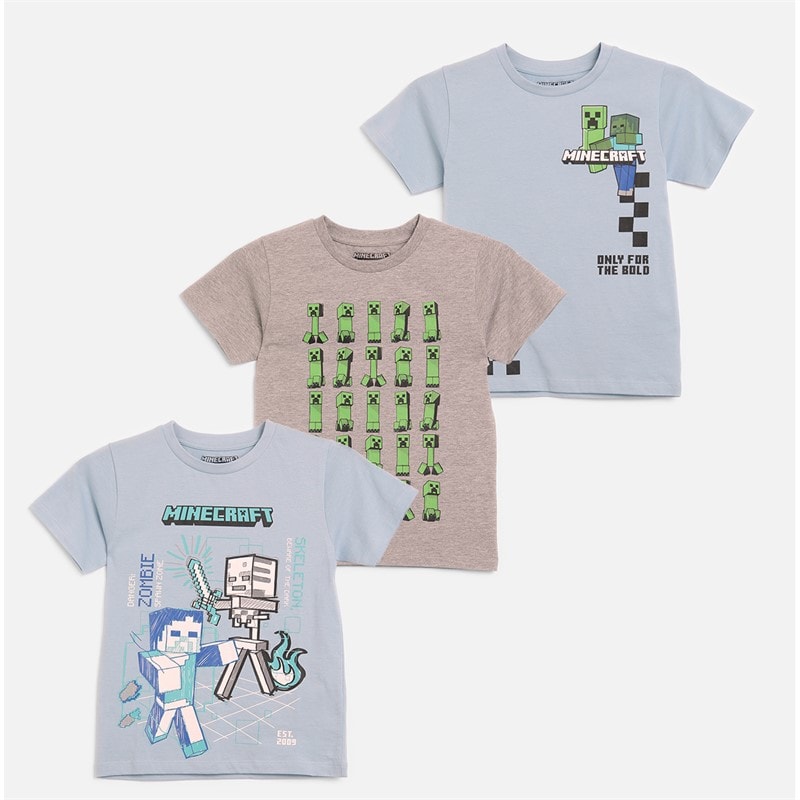 Minecraft Boys Three Pack T-Shirts Set Sky Grey/Blue - Image 1