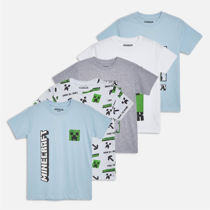 MINECRAFT Boys Five Pack T-Shirts Blue Multi - Image 1
