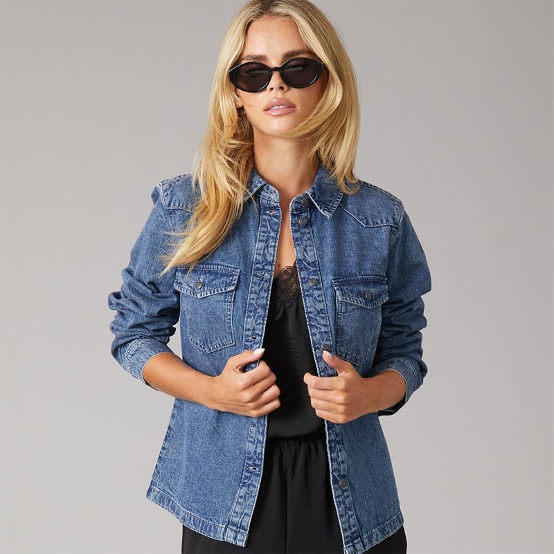 Noisy May Womens Signe Denim Shirt Medium Blue Denim - Image 1