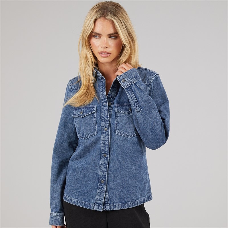 Noisy May Womens Signe Denim Shirt Medium Blue Denim - Image 3