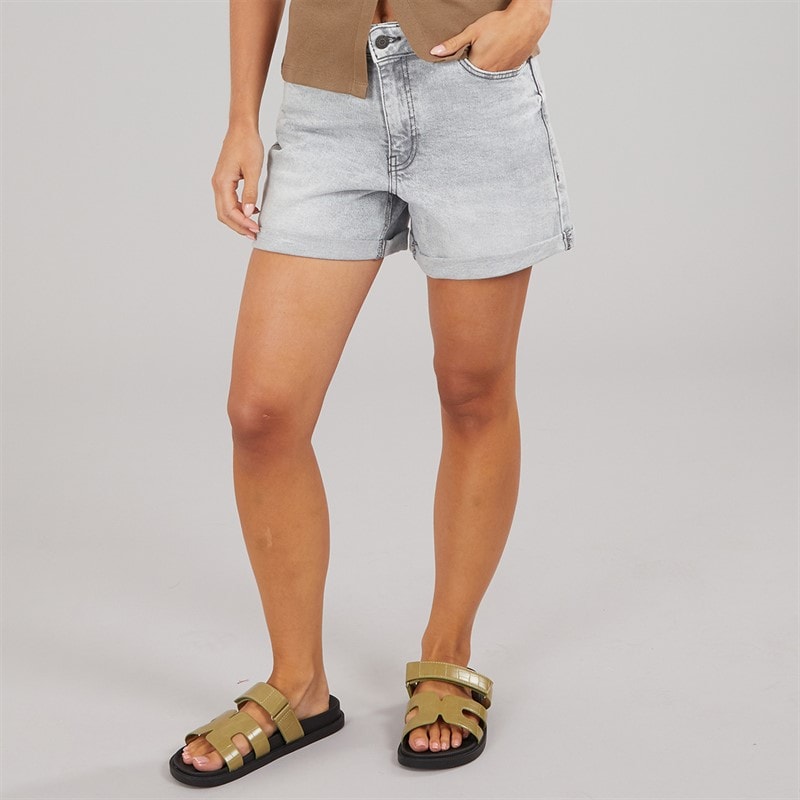 Noisy May Womens High Waist Denim Shorts Light Grey Denim