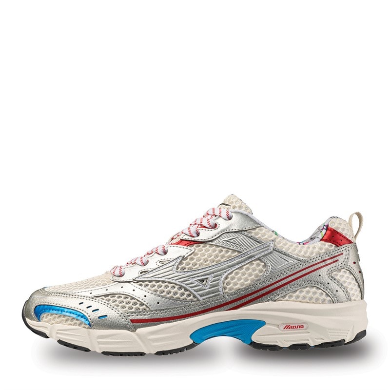 Mizuno MXR Trainers Pristine/High Risk Red/Blue Pace - Image 1