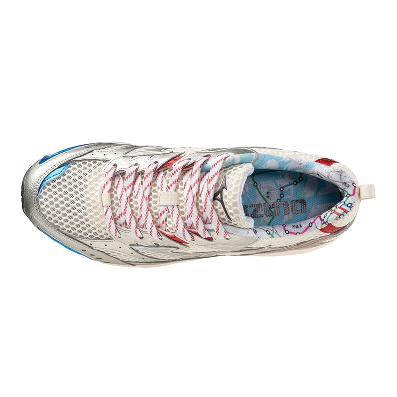 Mizuno MXR Trainers Pristine/High Risk Red/Blue Pace - Image 4