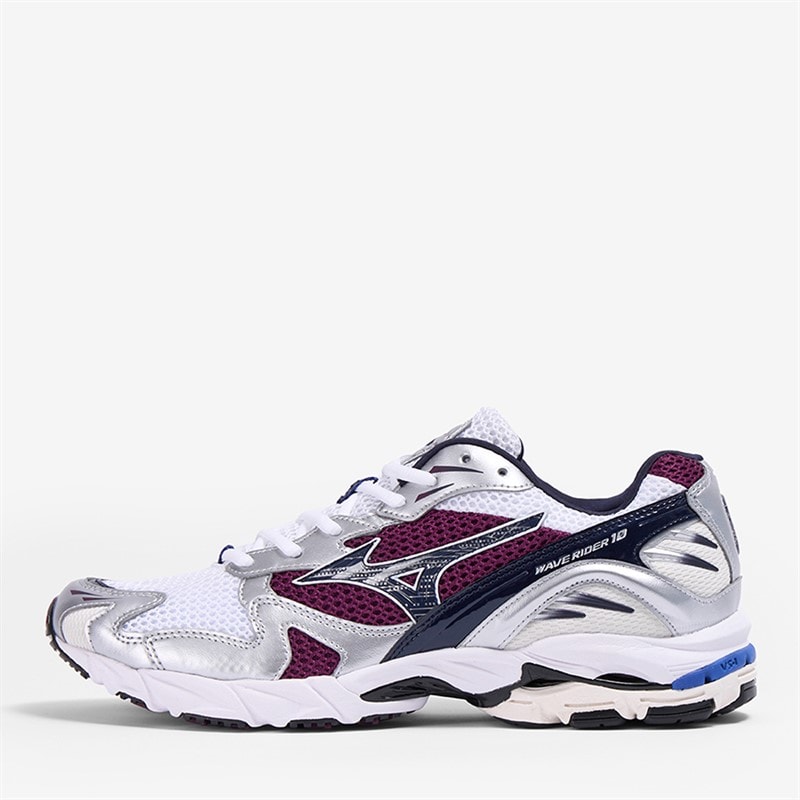 Mizuno Wave Rider 10 Trainers White/Baritone Blue/Dark Purple White/Baritoneblue/Darkpurple - Image 1