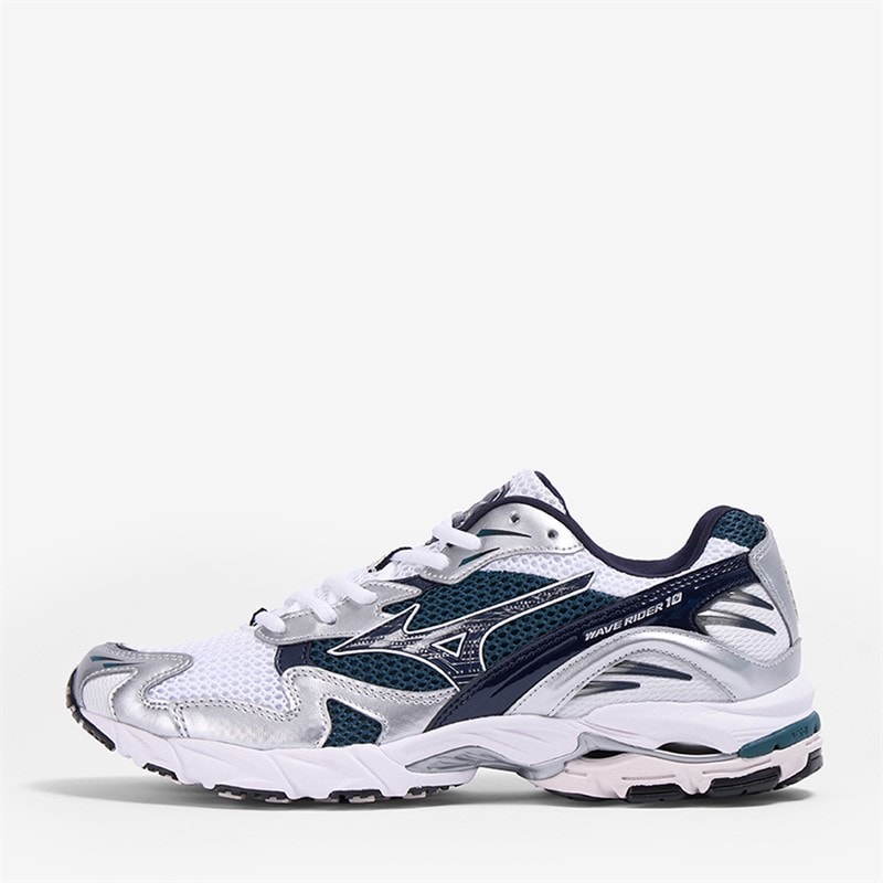 Mizuno Wave Rider 10 Trainers White/Baritone Blue/Deep Teal White/Baritoneblue/Deepteal - Image 1