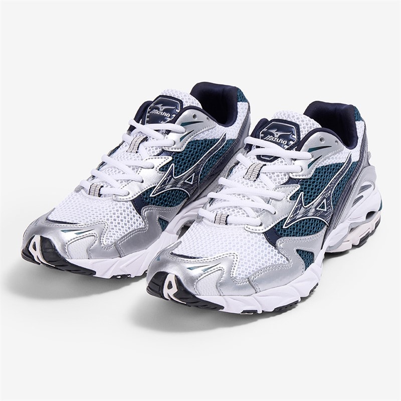 Mizuno Wave Rider 10 Trainers White/Baritone Blue/Deep Teal White/Baritoneblue/Deepteal - Image 4