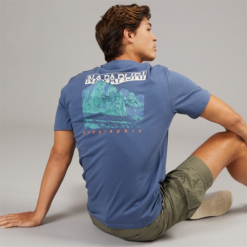 Napapijri Mens Mirada Back Graphic T-Shirt Blue Infinity