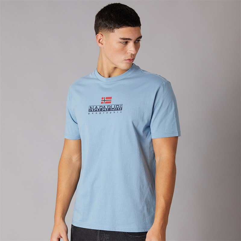 Napapijri Mens Sory Logo T-Shirt Faded Denim - Image 1