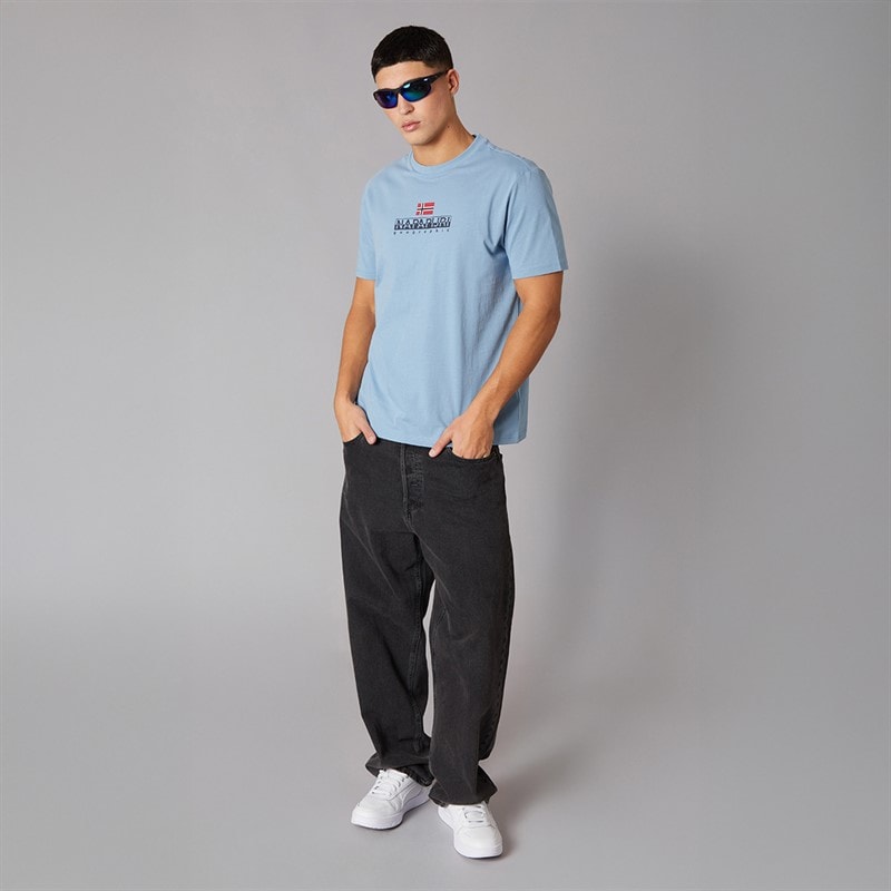 Napapijri Mens Sory Logo T-Shirt Faded Denim - Image 4