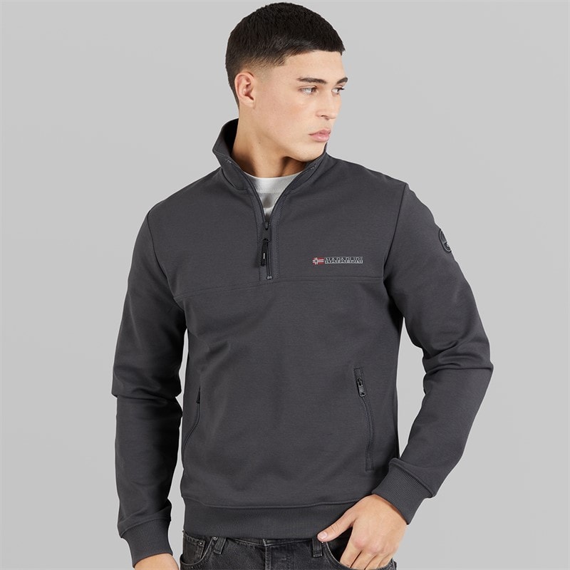 Napapijri Mens Bastien 1/2 Zip Sweatshirt Dark Grey Solid