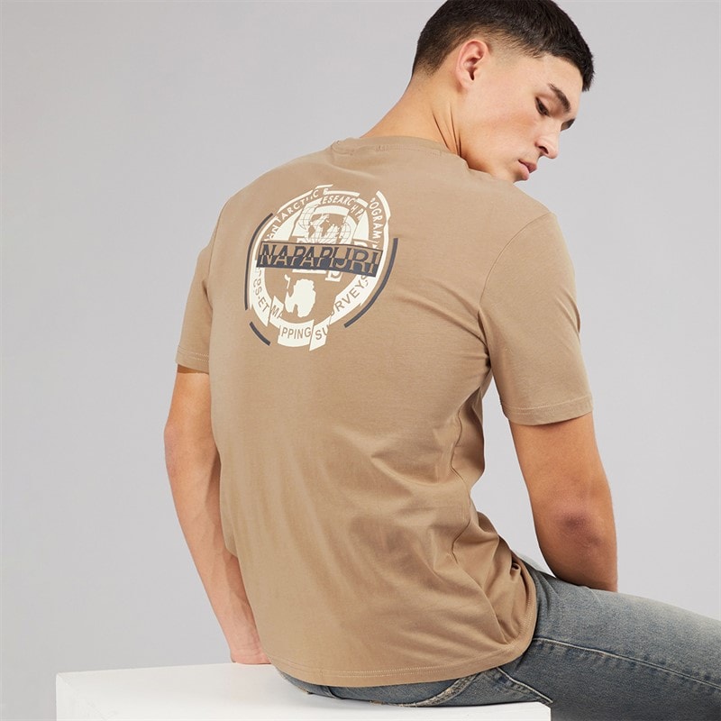 Napapijri Mens Rift Back Graphic T-Shirt Beige Rocky - Image 1
