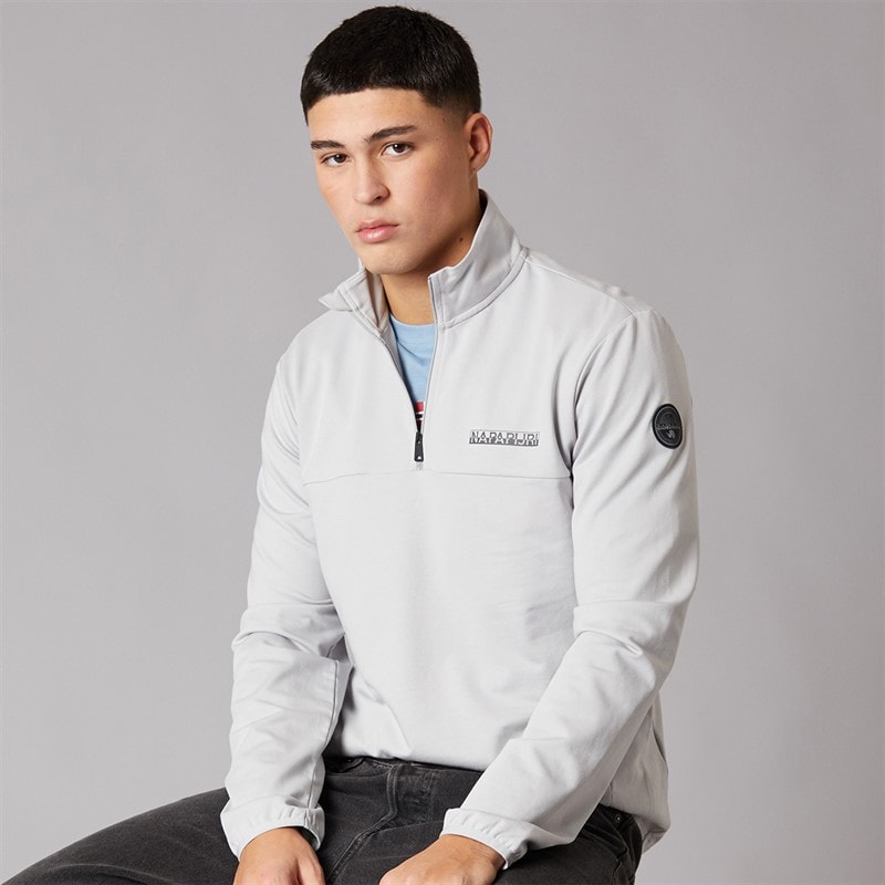 Napapijri Mens Sesano 1/2 Zip Top Light Grey Solid