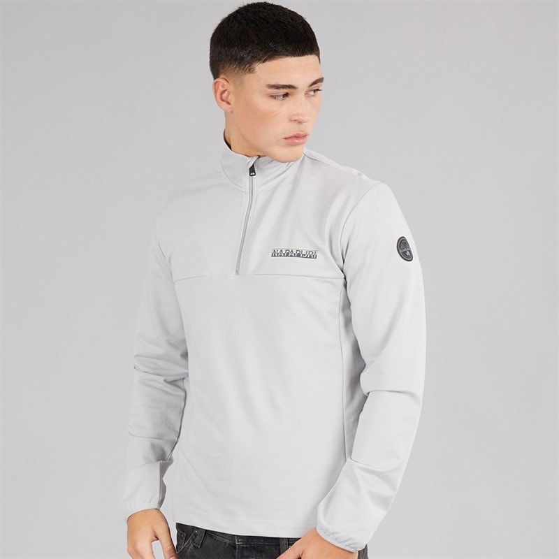 Napapijri Mens Sesano 1/2 Zip Top Light Grey Solid - Image 3