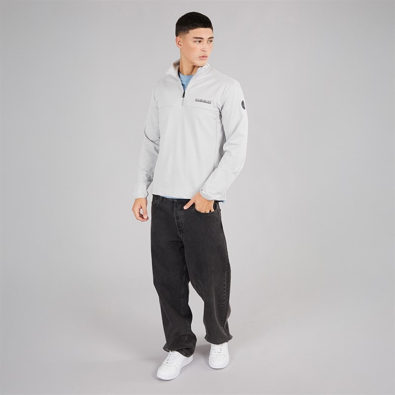 Napapijri Mens Sesano 1/2 Zip Top Light Grey Solid - Image 4