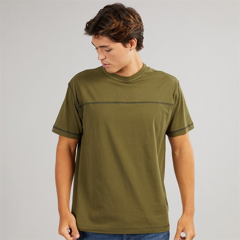 Napapijri Mens Umbra T-Shirt Dark Olive - Image 3