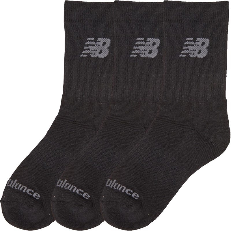 New Balance Junior Three Pack Cushioned Crew Socks Black