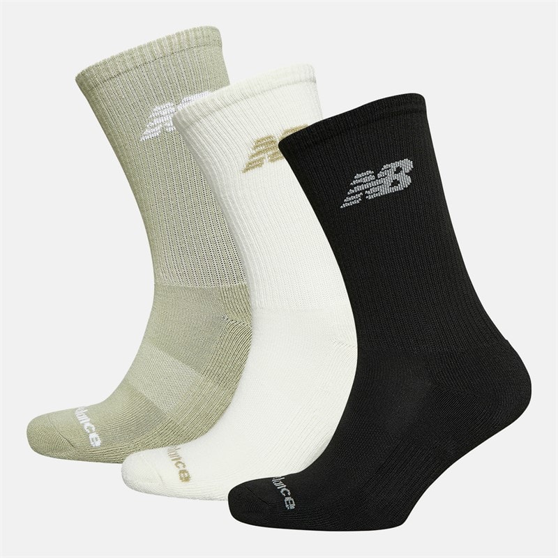 New Balance Flying Logo Three Pack Crew Socks Olvine/Sea Salt/Black - Image 1