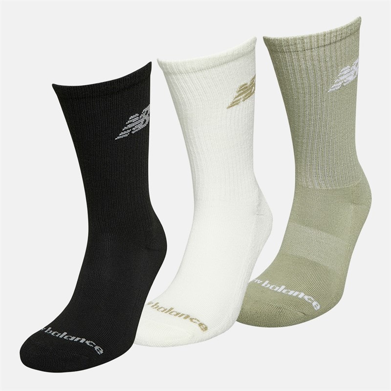 New Balance Flying Logo Three Pack Crew Socks Olvine/Sea Salt/Black - Image 2